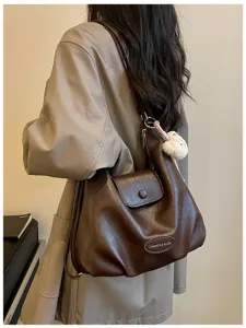 Borsa a tracolla vintage marrone di grande capacita per donne, elegante borsa tote in pelle.