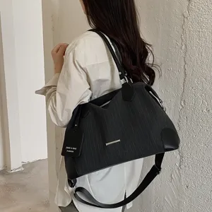 Retro vertikal gestreifte Boston Handtasche für Damen große Umhängetasche im Trend
