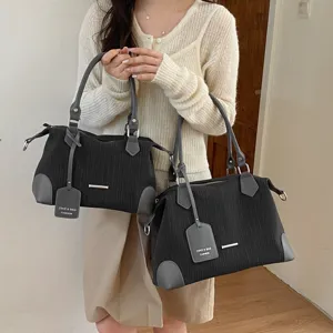 Vintage vertikale Streifen Boston Tasche für Damen stilvolle Schultertasche Handtasche