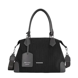 Vintage vertikal gestreifte Boston Handtasche für Damen, große Umhängetasche Stils.