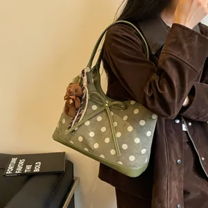 Chic Retro Polka Dot Shoulder Hobo Bag for Women Korean Fashion Commuter Large Capacity Handbag
