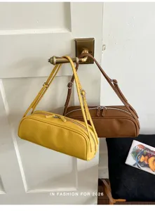 Κορεάτικου στιλ casual κυλινδρική τσάντα ώμου PU δέρματος baguette γυναικεία καθημερινή κομψή