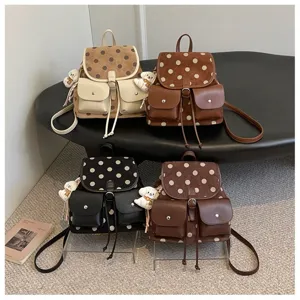 Korean style polka dot backpack women chic design daily casual commuter school bag detail