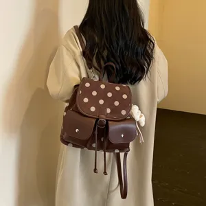 Korean style cute polka dot backpack for women casual lightweight school bag daily commute