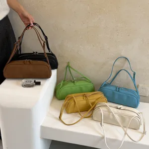 Korean Style Casual PU Leather Shoulder Bag Women Fashion Minimalist Solid Color Underarm Bag Daily Commuter Bag