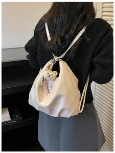 Zaino donna vintage grande capacita borsa a spalla morbida in pelle con ciondolo orsetto