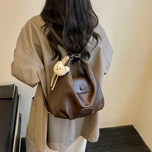 Retro grande capacita pelle zaino donna autunno pendolare spalla tote borsa chic moda