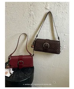 French minimalist woven shoulder bag retro chic underarm baguette handbag for women daily commute