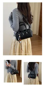 Chic black vintage boston shoulder bag for women retro pillow handbag stylish daily