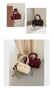 Women boston shoulder bag stylish commuter handbag chic top handle bag with beaded charm