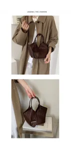 Retro woven leather bucket bag women large capacity tote shoulder crossbody stylish handbag