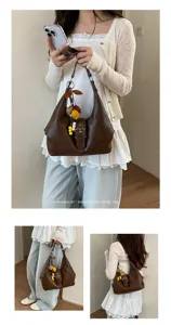Casual ρετρό τσάντα ώμου hobo από μαλακό δέρμα για γυναίκες, μεγάλη μινιμαλιστική τσάντα.
