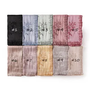 Fashionable pine branch sequin embroidered scarf shawl, versatile breathable long hijab wrap