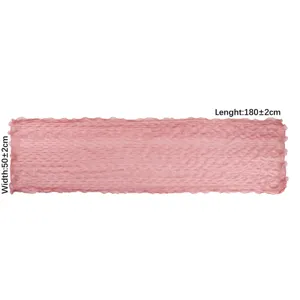 Pink crinkled chiffon scarf detail showing sheer lightweight fabric with cute lettuce edge.