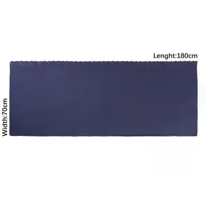 Detail shot of dark blue chiffon scarf with delicate camellia lace trim, lightweight fabric.