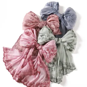 Women Fashion Lightweight Breathable Long Scarf Sequins Embroidery Pine Branch Floral Shawl Versatile Elegant Polyester Wrap