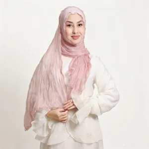 Women's Lightweight Pleated Ruffled Edge Long Scarf Solid Color Breathable Soft Head Wrap Scarf Fashion Shawl