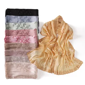 Fashion sequin embroidered long scarf elegant shawl versatile breathable hijab for women