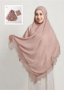 Breathable modal rayon lace long scarf and matching underscarf turban set, detail view.
