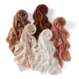 Women breathable striped metallic thread long scarf versatile hijab shawl for daily commuting