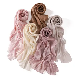 Lightweight silk satin embroidered long scarf set showing soft drape and elegant floral display details.
