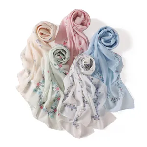 Women floral print chiffon scarf elegant long shawl versatile headscarf wrap for spring