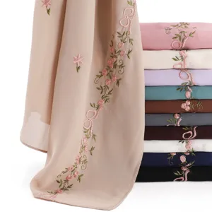 Women's Fashion Chiffon Scarf Elegant Floral Bow Embroidery Long Scarves Lightweight Breathable Head Wrap Daily Accessories