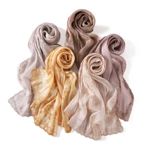 Elegant sequin embroidered lace border scarf shawl versatile breathable long head wrap design.