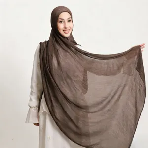 Hijab stropicciato in viscosa tinta unita lunga sciarpa traspirante morbido scialle donna