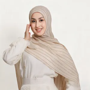 Lightweight striped sequin hijab detail, elegant shimmering wrap for women, soft summer fashion scarf.