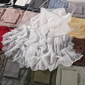 Breathable modal rayon lace long scarf and elastic tube cap matching set for daily wear.