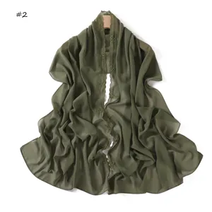 Sciarpa in chiffon verde oliva con ricamo floreale, scialle lungo leggero e traspirante donna.