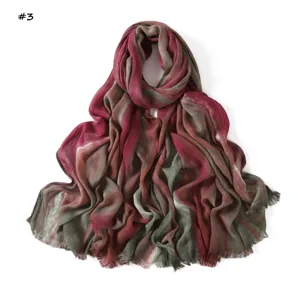 Gradient modal wrinkled long scarf, soft breathable thin fringed shawl for women daily wear
