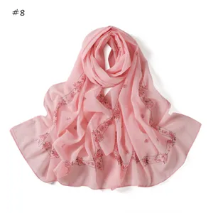 Women pink floral print chiffon scarf, lightweight spring summer long headscarf wrap.