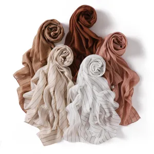 Lightweight striped sequin long scarf, versatile casual cotton linen hijab and shawl for women.
