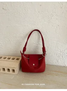 Retro rote Wildleder Umhängetasche, stilvolle Damen Achseltasche mit Knoten Griff.