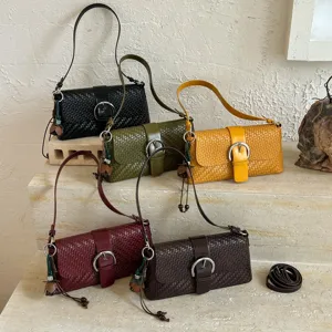 French Niche Underarm Bag For Women Autumn Vintage Handbag Casual Commute Single Shoulder Bag Baguette Chic Solid Color Woven PU Shoulder Purse
