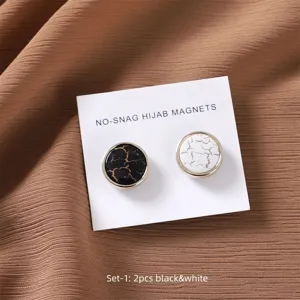 Runde magnetische Hijab-Magnete im Marmor-Crackle-Design, 2er-Set Schwarz & Weiß.