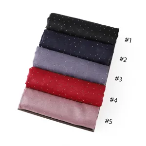 Effen kleur strass kreukel lange sjaal hijab stola, elegante zijdezachte mode hoofddoek.