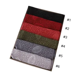 Silk satin leaf jacquard long scarf set, soft breathable vintage shawl and headwrap accessories.