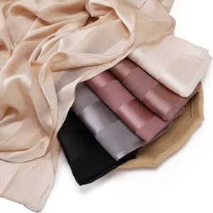 Women Fashion Wide Striped Hollow Out Satin Silk Feel Scarf Breathable Lightweight Shawl Headwrap Elegant Long Scarf
