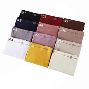 Solid color mercerized cotton scarf with four-leaf clover rhinestone line, 12 colors available.
