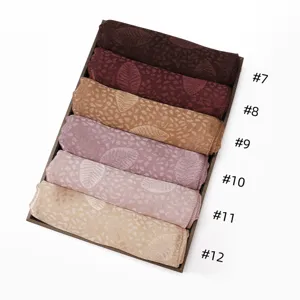 Solid color satin jacquard long scarf hijab shawl imitation silk drape elegant design.