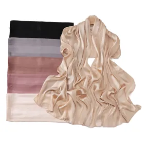 Elegant solid satin silk scarf with wide stripes, soft breathable shawl for women and girls.