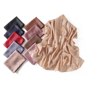 Effen kleur strass zijden sjaal mode gekreukelde damessjaal hoofddoek omslagdoek luxe