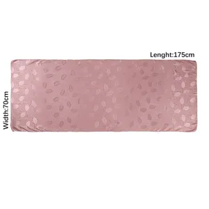 Pink jacquard silk scarf shawl, soft breathable long head wrap, 175x70cm elegant accessory.