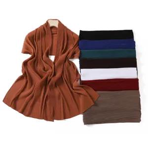 Solid color pleated glitter chiffon long scarf women casual shawl hijab elegant headwrap