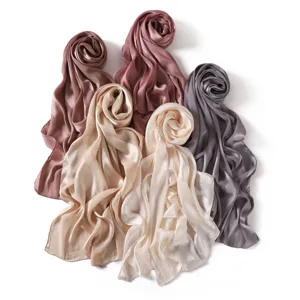Soft satin silk scarf with wide stripes, elegant floral arrangement, breathable shawl wrap.