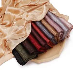 Luxurious satin jacquard long scarf set featuring soft breathable drape in multiple vibrant colors.