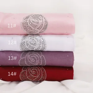 Modal rhinestone rose triangular scarf detail, soft elastic solid color headscarf variety.